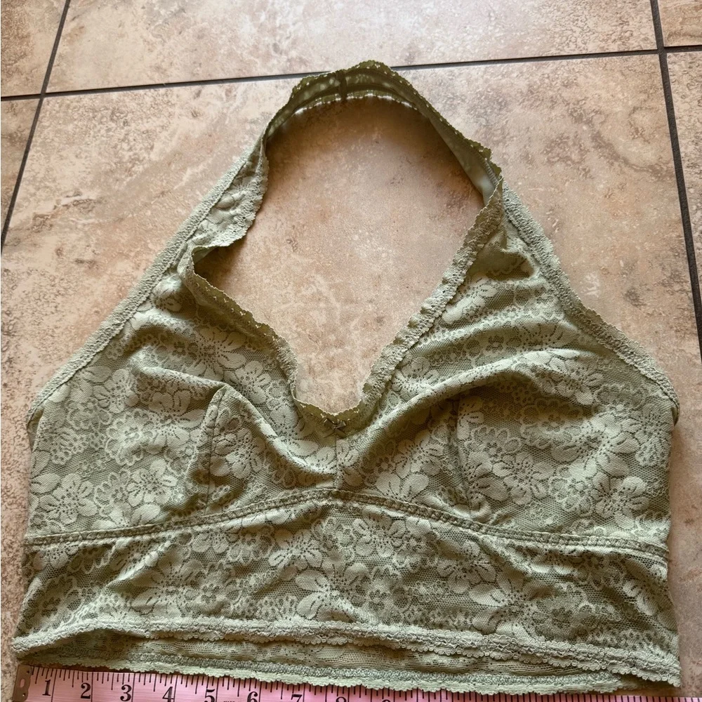 Rare Comfy VS PINK Lace Halter Bralette in Sage Green - Picture 3 of 9